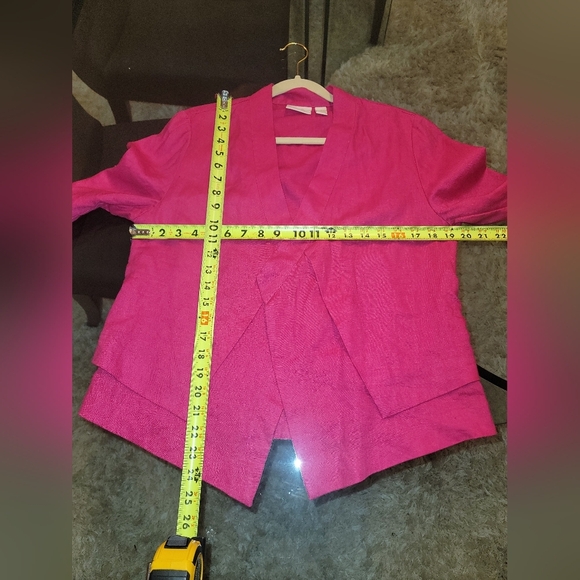 Chico's Women's Solid Pink 100% Linen Long Sleeve Casual Jacket Blazer Size 1 - Picture 12 of 12